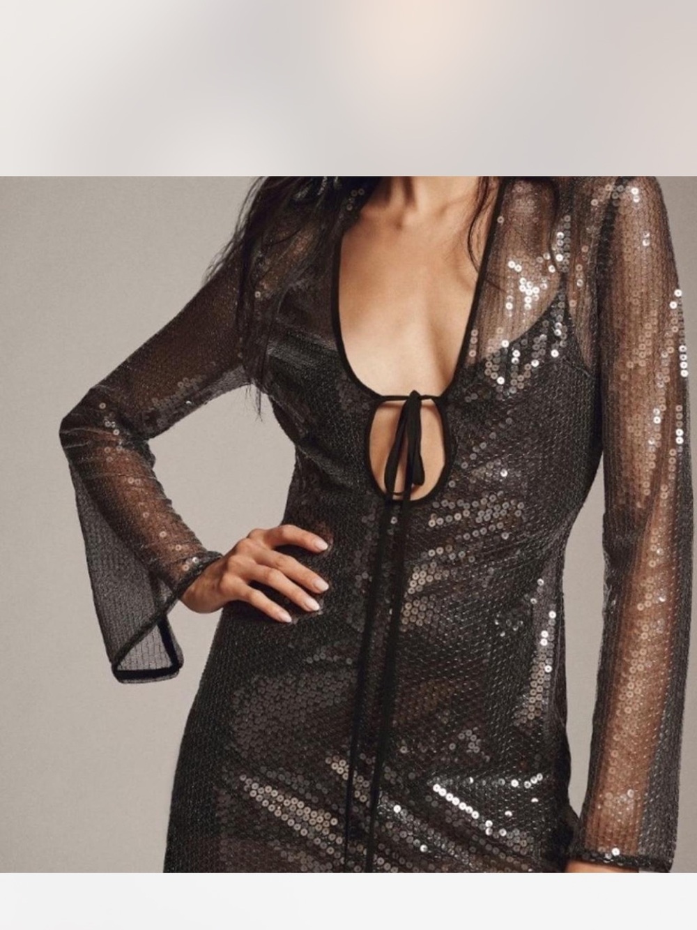 MISHA COLLECTION Lexter Black Sequin Tie-Front Dress